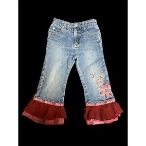 Y2k Mary-Kate And Ashley Floral Ruffle Flare Jeans Toddler 3t